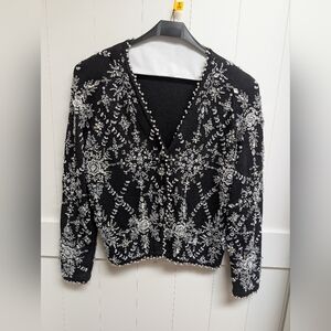 Vintage Michael Simon Diamond Snowflake Ice Queen Cardigan Sweater, Medium Large